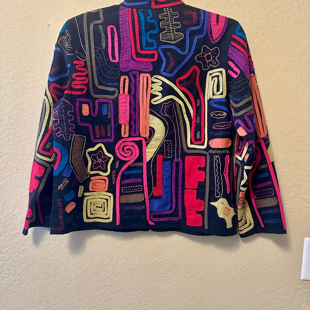 Patchwork Chico's Black Cotton Multi Embroidered … - image 3